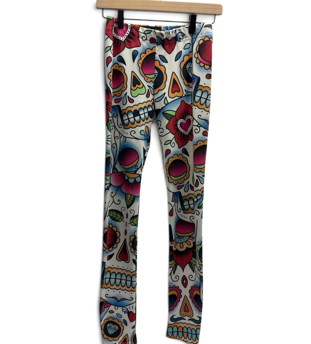 GearBunch Sugar Skull Leggings Women’s S Day of the Dead Stretch Yoga Pants Med